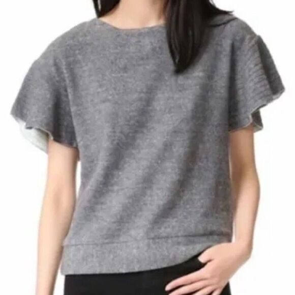 McGuire Bella Tee Blouse Liberty Gray Ruffled Short Sleeve Top Size Small - Picture 2 of 9